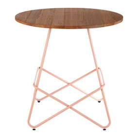 Interiors by Premier Pink Metal and Elm Wood Round Table, Versatile Coffee Table for Home and Office, Round Outdoor Dining Table