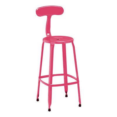 Interiors by Premier Pink Metal Disc Stool Light Weight and Durable Counter Height Bar Stools Modern Kitchen Stool With Footrest