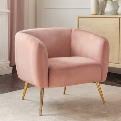 Interiors by Premier Pink Velvet Armchair, Foaming Seat With Gold Metal