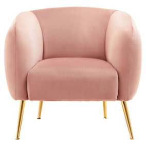 Interiors by Premier Pink Velvet Armchair, Foaming Seat With Gold Metal Legs For Comfortable Seating, Living Room Accent Chair