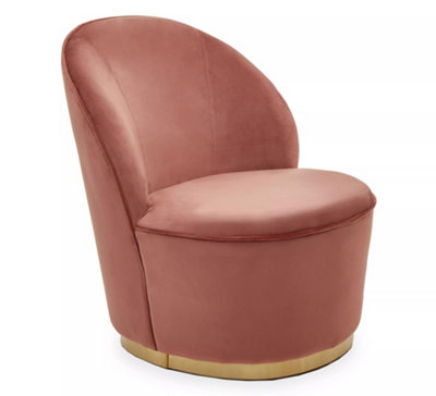 Interiors by Premier Pink Velvet Base Chair with Golden Base, Complete Velvet Upholstery of Lounge Chair for Living Room