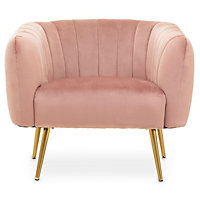 Interiors by Premier Pink Velvet Chair with Gold Finish Legs, Back & Armrest Dining Chair, Easy to Clean Armchair