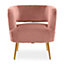 Interiors by Premier Pink Velvet Chair with Gold Finish Metal Legs, Backrest Dining Chair, Easy to Clean Armchair