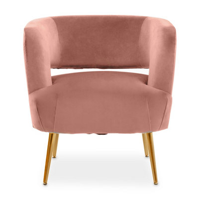 Interiors by Premier Pink Velvet Chair with Gold Finish Metal Legs, Backrest Dining Chair, Easy to Clean Armchair