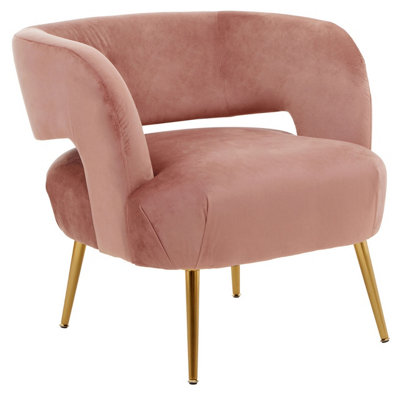 Interiors by Premier Pink Velvet Chair with Gold Finish Metal Legs, Backrest Dining Chair, Easy to Clean Armchair