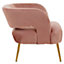 Interiors by Premier Pink Velvet Chair with Gold Finish Metal Legs, Backrest Dining Chair, Easy to Clean Armchair