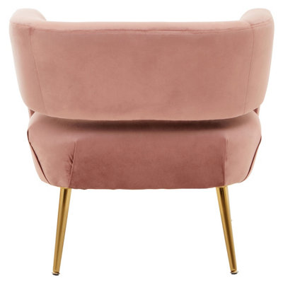 Interiors by Premier Pink Velvet Chair with Gold Finish Metal Legs, Backrest Dining Chair, Easy to Clean Armchair