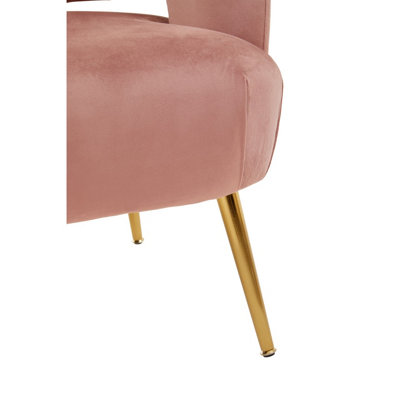 Interiors by Premier Pink Velvet Chair with Gold Finish Metal Legs, Backrest Dining Chair, Easy to Clean Armchair