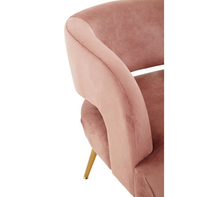 Interiors by Premier Pink Velvet Chair with Gold Finish Metal Legs, Backrest Dining Chair, Easy to Clean Armchair