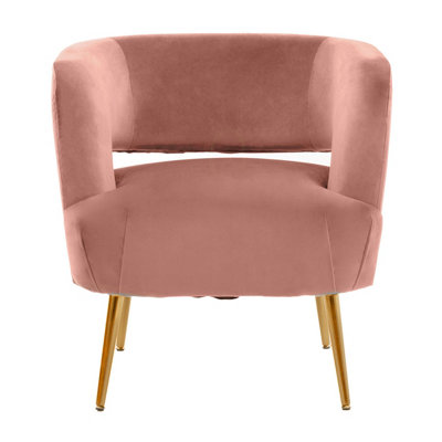 Interiors by Premier Pink Velvet Chair with Gold Finish Metal Legs, Backrest Dining Chair, Easy to Clean Armchair