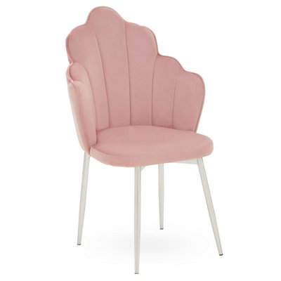 Interiors by Premier Pink Velvet Dining Chair, Backrest Pink Accent Chair with Chrome Legs