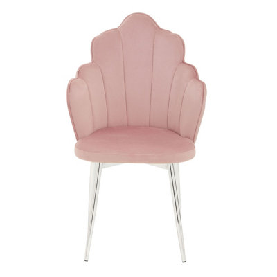 Interiors by Premier Pink Velvet Dining Chair, Backrest Pink Accent Chair with Chrome Legs