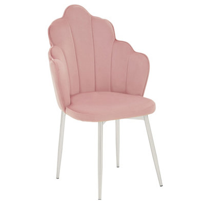 Interiors by Premier Pink Velvet Dining Chair, Backrest Pink Accent Chair with Chrome Legs