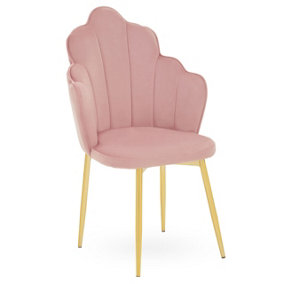 Interiors by Premier Pink Velvet Dining Chair, Backrest Pink Accent Chair with Gold Legs