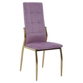 Interiors by Premier Pink Velvet Dining Chair, Modern Dining Accent Chair, Pink & Gold Velvet Upholstered Dining Chair for Home