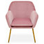 Interiors by Premier Pink Velvet Powder Gold Legs Armchair, Easy Care Velvet Chairs, Indoor Dining with Velvet Dinner Chair