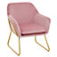 Interiors by Premier Pink Velvet Powder Gold Legs Armchair, Easy Care Velvet Chairs, Indoor Dining with Velvet Dinner Chair