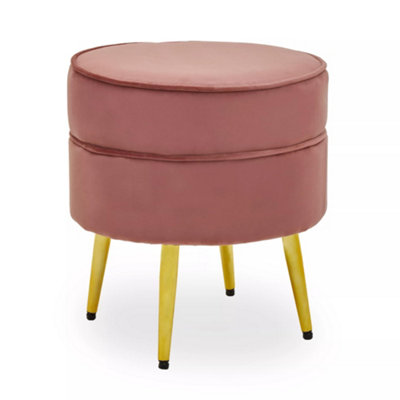 Interiors by Premier Pink Velvet Round Footstool, Ottoman Small Footstool with Soft Upholstery, Velvet Pouffe for Home