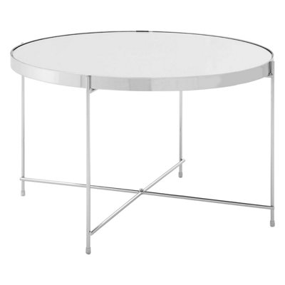 Interiors By Premier Polished Large Silver Mirror Side Table,Round Table With Mirror Glass Top,Chrome Lattice Base  Lounge Sofa