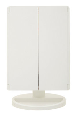 Interiors by Premier Portable Tri Fold White Led Table Mirror, Tri Fold Design Table Mirror, Versatile Small Table Mirror