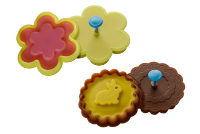 Interiors By Premier Rabbit & Flower Shape Cookie Cutters,Strong Brown & Yellow PP Stamps with Spring Handle,2pc Baking Tools Set