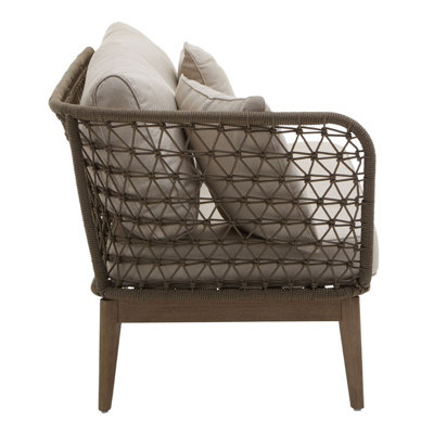Interiors by Premier Rattan Chaise Lounge, Wooden Airy Chaise Lounge for Living Room, Bedroom, Lounger with Grey Cushioning