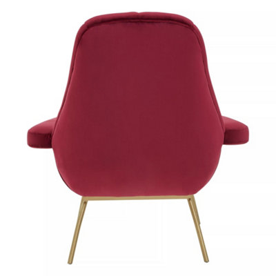 Interiors by Premier Red Velvet Lounge Chair, Red and Gold Luxury Lounge Chair, Comfortable Eames Lounge Chair with Gold Legs
