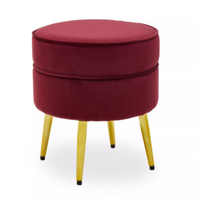 Interiors by Premier Red Velvet Round Footstool, Ottoman Small Footstool with Soft Upholstery, Velvet Pouffe for Home