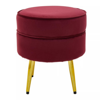 Interiors by Premier Red Velvet Round Footstool, Ottoman Small Footstool with Soft Upholstery, Velvet Pouffe for Home