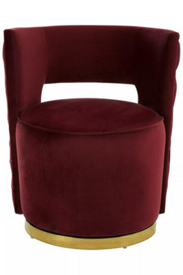 Interiors by Premier Red Wine Velvet Upholstered Round Chair, Accent Chair for Living Room, Accent Lounge Chair for Home, Office