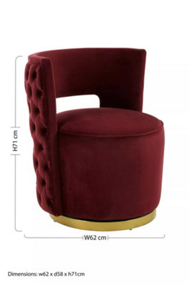 Interiors by Premier Red Wine Velvet Upholstered Round Chair, Accent Chair for Living Room, Accent Lounge Chair for Home, Office