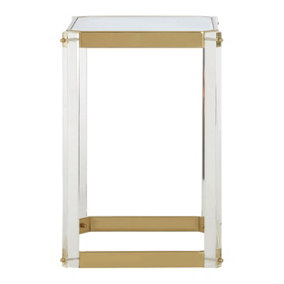 Interiors by Premier Reflective Gold Finish Frame Side Table With Mirrored Top, Contemporary Clear Acrylic Frame Bedside Table