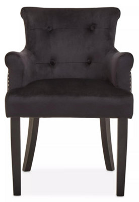 Interiors by Premier Ringback Black Velvet Armchair for Living Room, Classic Indoor Chair with Tufting, Angular Wooden Leg Chair