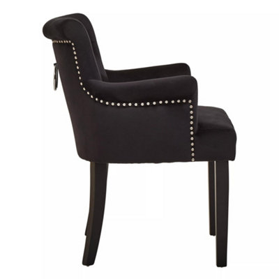 Interiors by Premier Ringback Black Velvet Armchair for Living Room, Classic Indoor Chair with Tufting, Angular Wooden Leg Chair