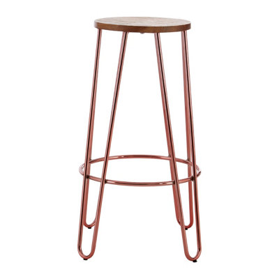 Interiors by Premier Rose Gold Metal and Elm Wood Round Bar Stool, Hairpin Stool, Sturdy Stool for Bar, Kitchen Counter