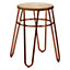 Interiors by Premier Rose Gold Metal and Elm Wood Round Stool, Small Hairpin Stool, Sturdy Stool for Lounge, Bedroom