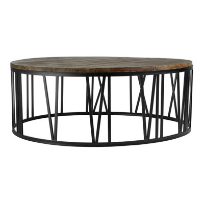 Interiors by Premier Round Coffee Table, Industrial Chic Farmhouse Coffee table, Solid Wood Coffee Table, Black Metal Coffee Table