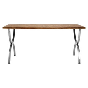 Interiors by Premier Rustic Wood Top Dining Table, Modern Rectangular Dining Table, Contemporary Wood and Metal Dining Table