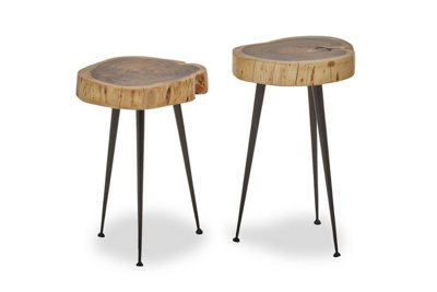 Interiors by Premier Set of 2 Acacia Wood Side Tables, Contemporary Side Table Set for Loungee, Living Room, Bedroom