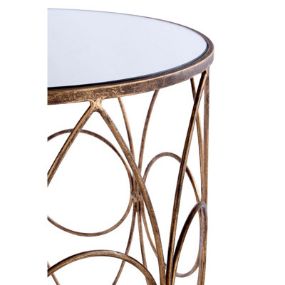 Interiors By Premier Set Of 2 Antique Frame Round Tables,Copper-Finish Round Tables With Mirror Tops,Circular Tables,Accent Table