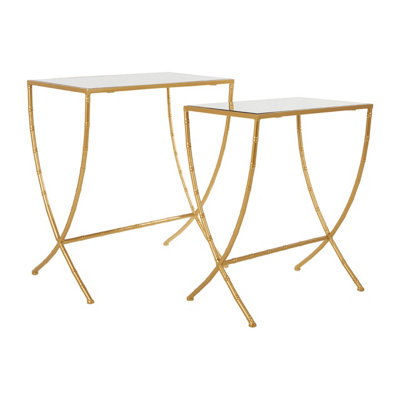 Interiors By Premier  Set Of 2 Bamboo Design Side Tables,Rectangular Nesting Table,Luxe Gold Finish Bedside Table,Accent Tables