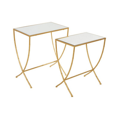 Interiors By Premier  Set Of 2 Bamboo Design Side Tables,Rectangular Nesting Table,Luxe Gold Finish Bedside Table,Accent Tables