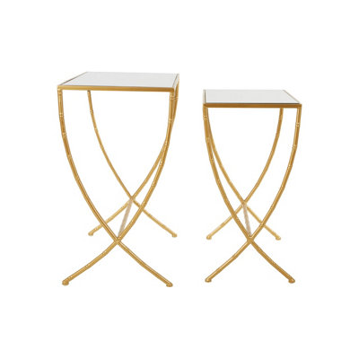 Interiors By Premier  Set Of 2 Bamboo Design Side Tables,Rectangular Nesting Table,Luxe Gold Finish Bedside Table,Accent Tables