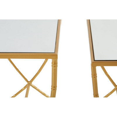 Interiors By Premier  Set Of 2 Bamboo Design Side Tables,Rectangular Nesting Table,Luxe Gold Finish Bedside Table,Accent Tables