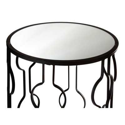 Interiors By Premier Set of 2 Black Side Tables With Undulating Frames,Tables With Exotic Circular Design, Mirrored Small Tables