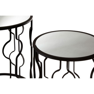 Interiors By Premier Set of 2 Black Side Tables With Undulating Frames,Tables With Exotic Circular Design, Mirrored Small Tables