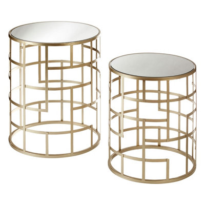 Interiors By Premier Set Of 2 Champagne Frame Tables,Art Deco Inspired End Tables,Asymmetrical Geometric Design Nesting Tables