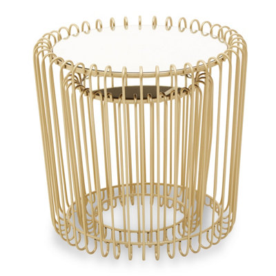 Interiors by Premier Set of 2 Champagne Wireframe Side Tables, Gold with Mirrored Tops Bedside Tables, End Tables for Lounge