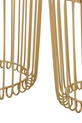Interiors by Premier Set of 2 Champagne Wireframe Side Tables, Gold with Mirrored Tops Bedside Tables, End Tables for Lounge