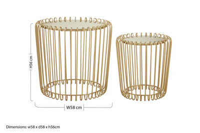 Interiors by Premier Set of 2 Champagne Wireframe Side Tables, Gold with Mirrored Tops Bedside Tables, End Tables for Lounge